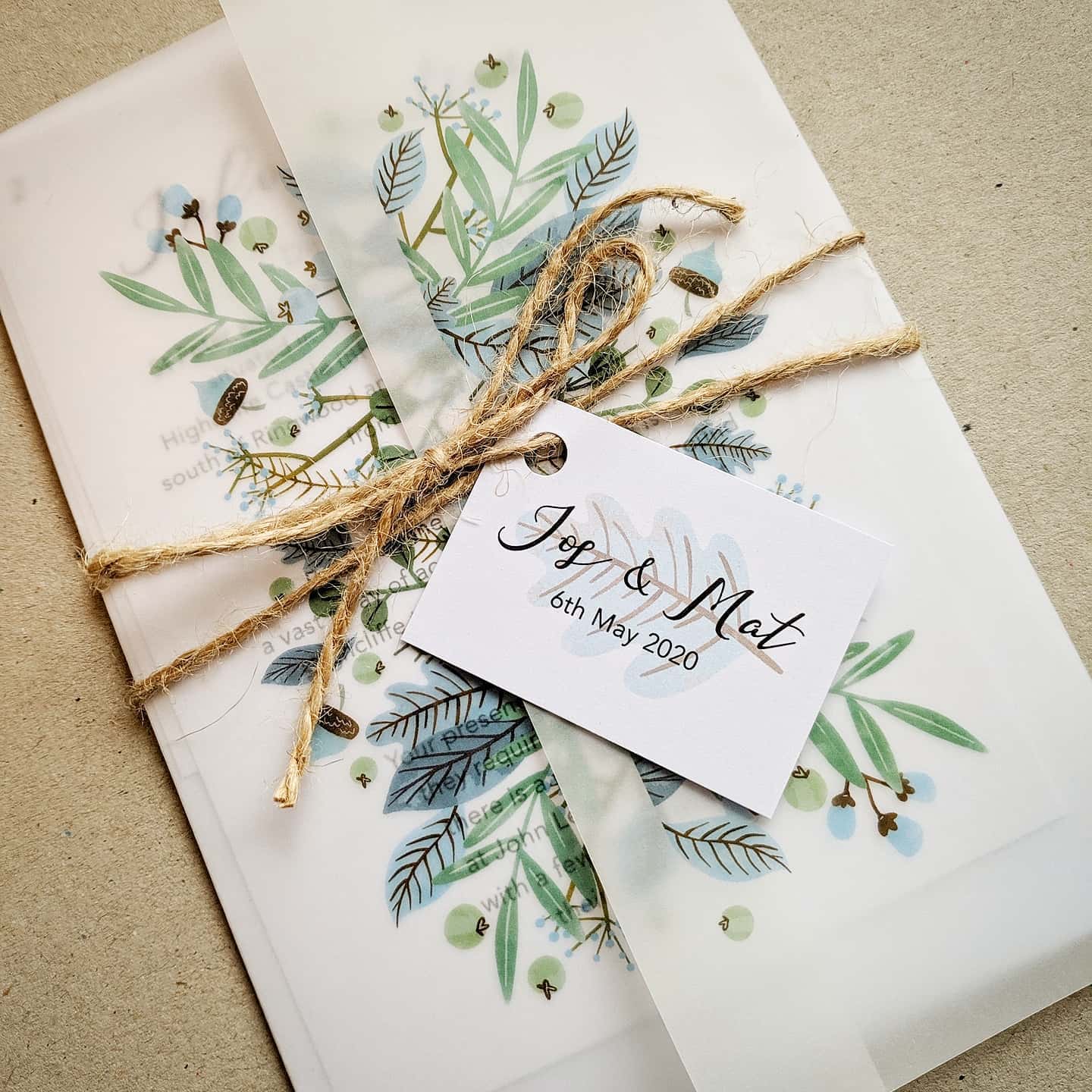 Botanical Vellum Gatefold Wedding Invitations BlueBird