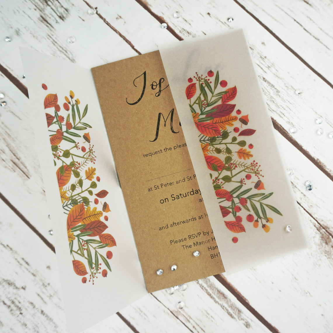 Autumn Vellum Gatefold Wedding Invitations BlueBird