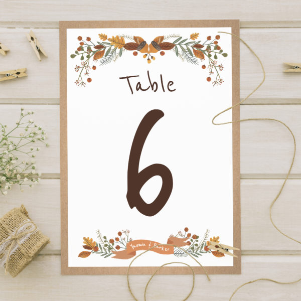 Beautiful fall table number