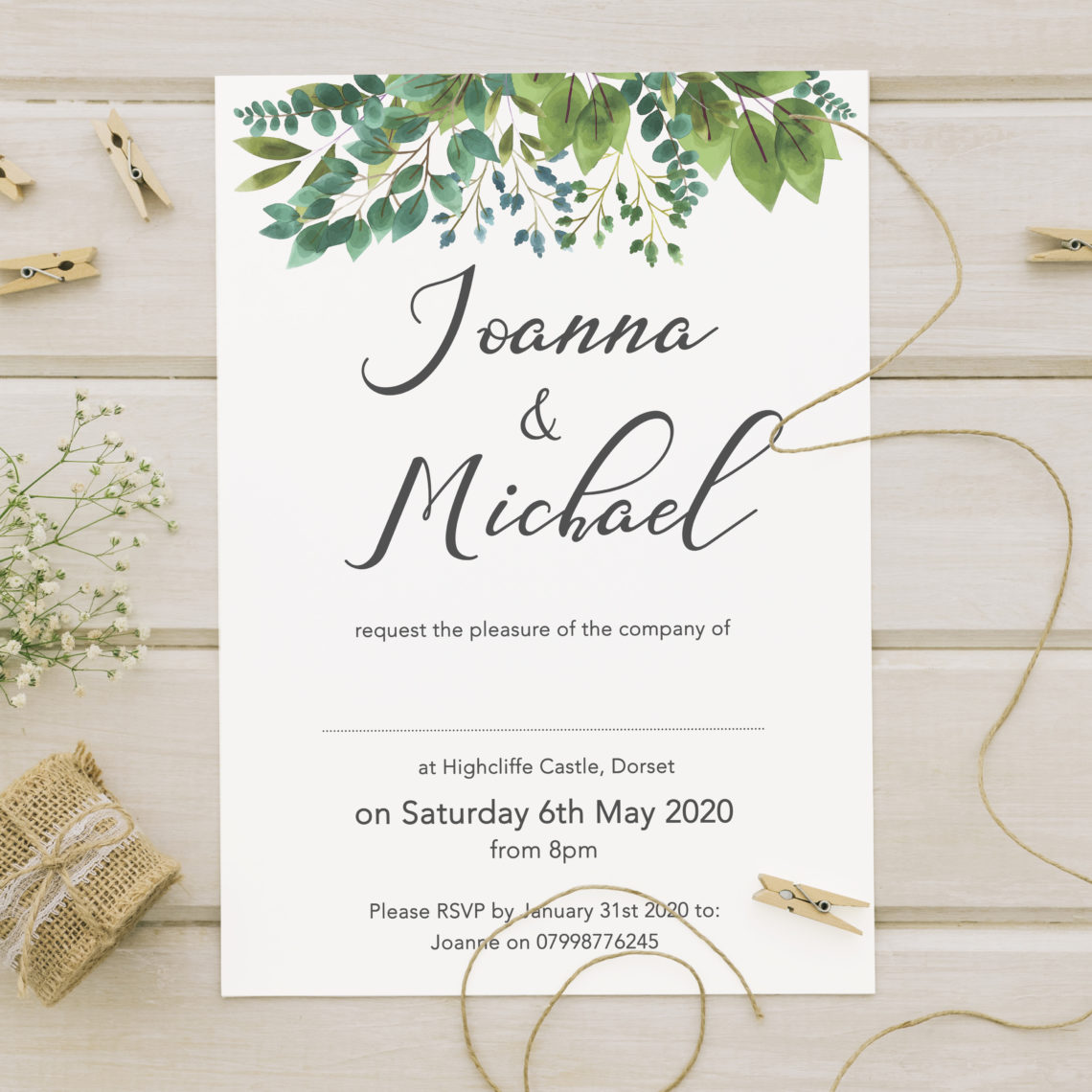 Botanical Evening Invitations BlueBird Wedding Stationery