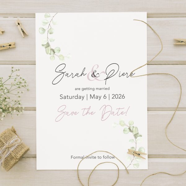 Simplistic euculyptus save the date