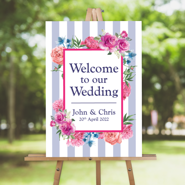 Striped-floral-wedding-welcome-sign
