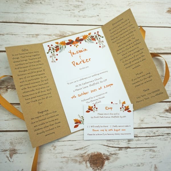 autumn gatefold wedding invite