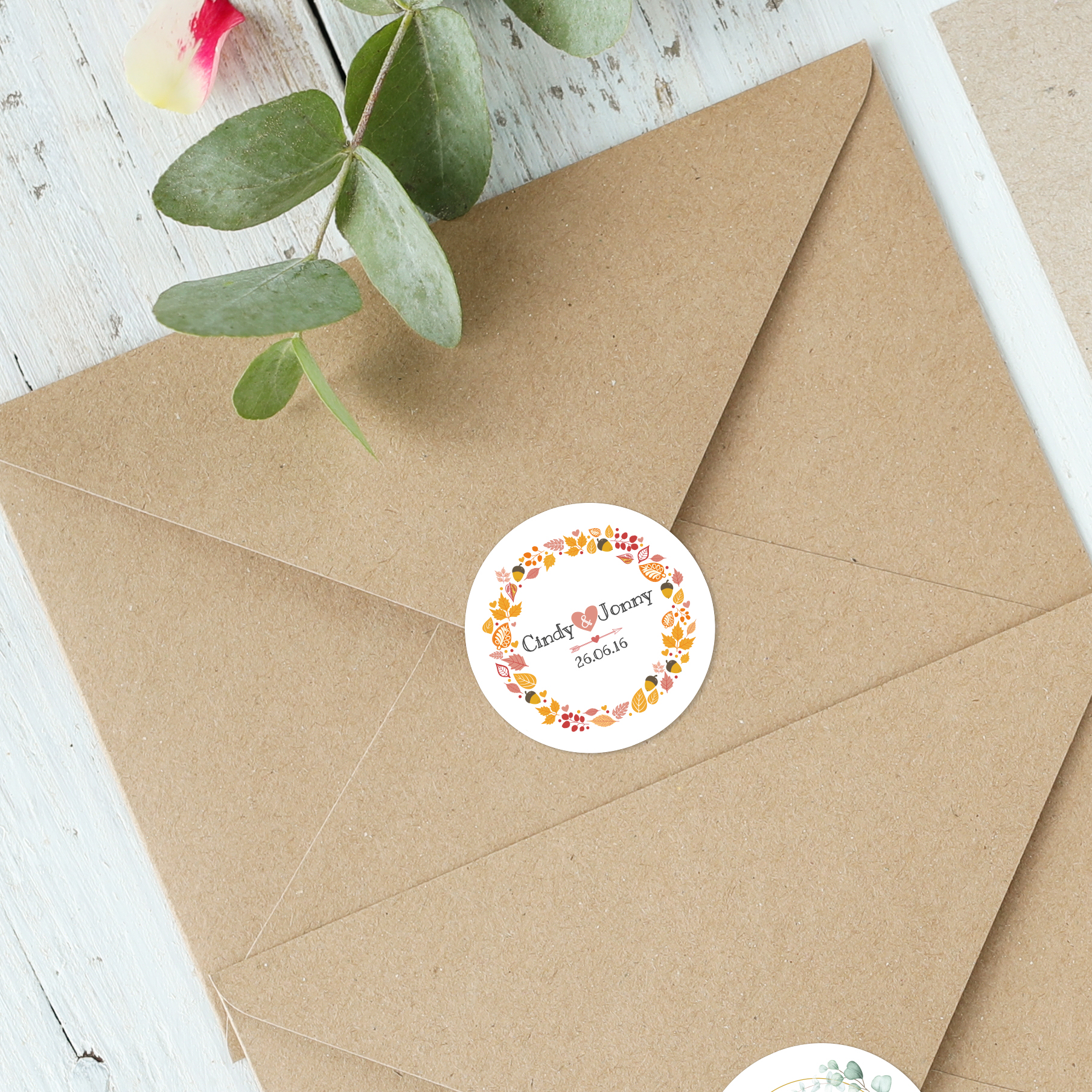 Autumn Love Personalised Envelope Seals - BlueBird Wedding Stationery