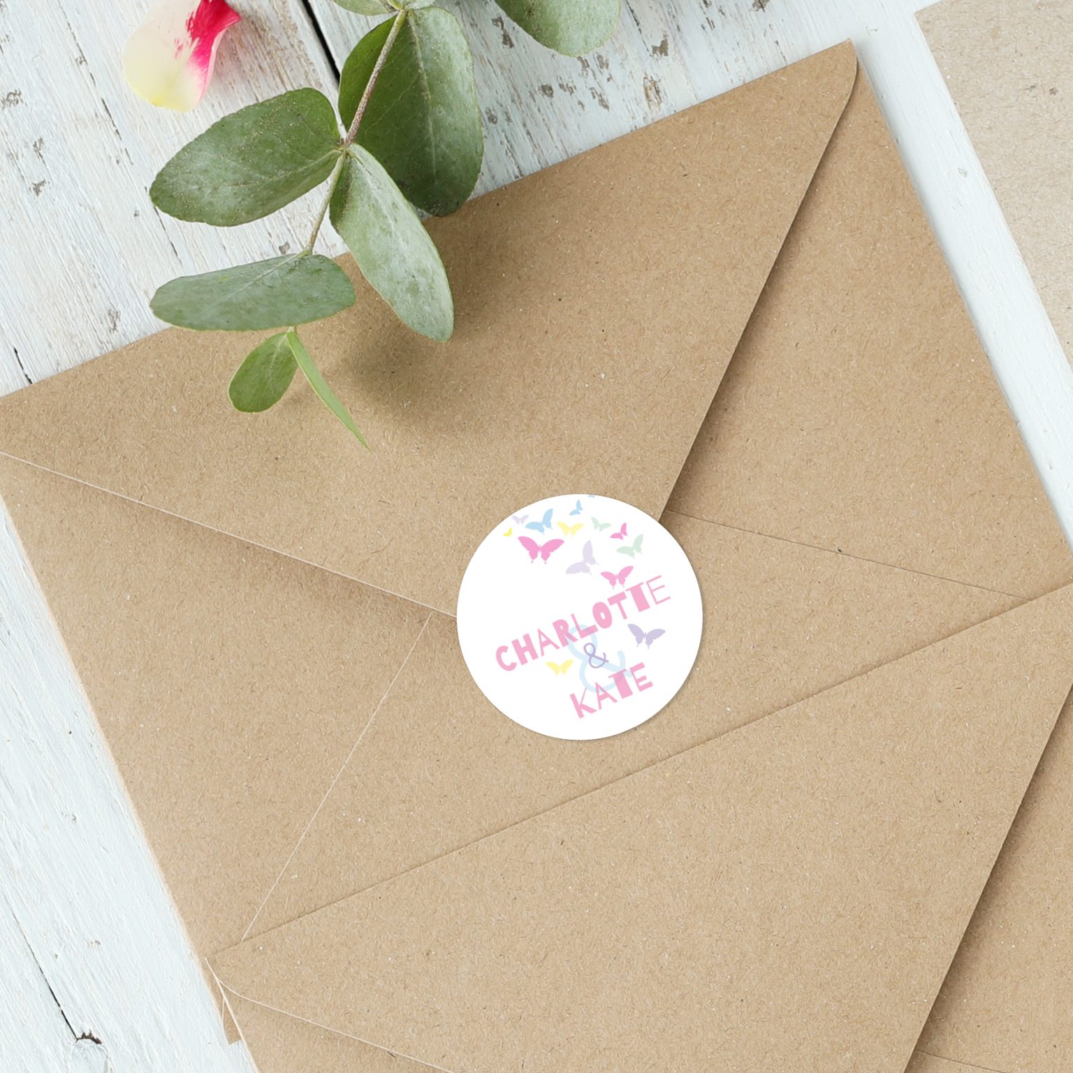 Butterfly Garden Personalised Envelope Seals BlueBird Wedding Stationery