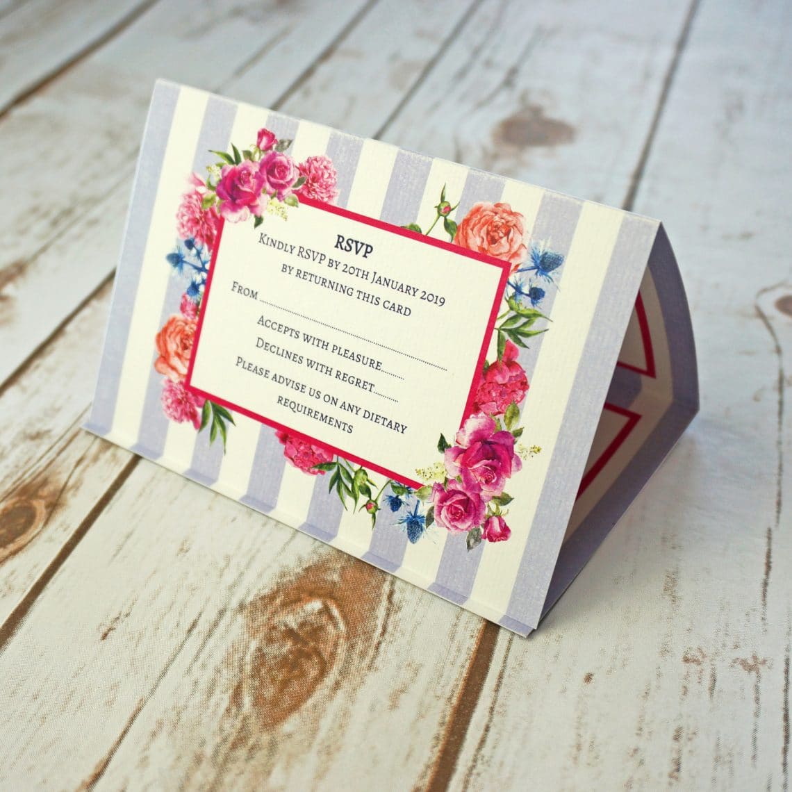 Floral trifold concertina Wedding Invitations BlueBird