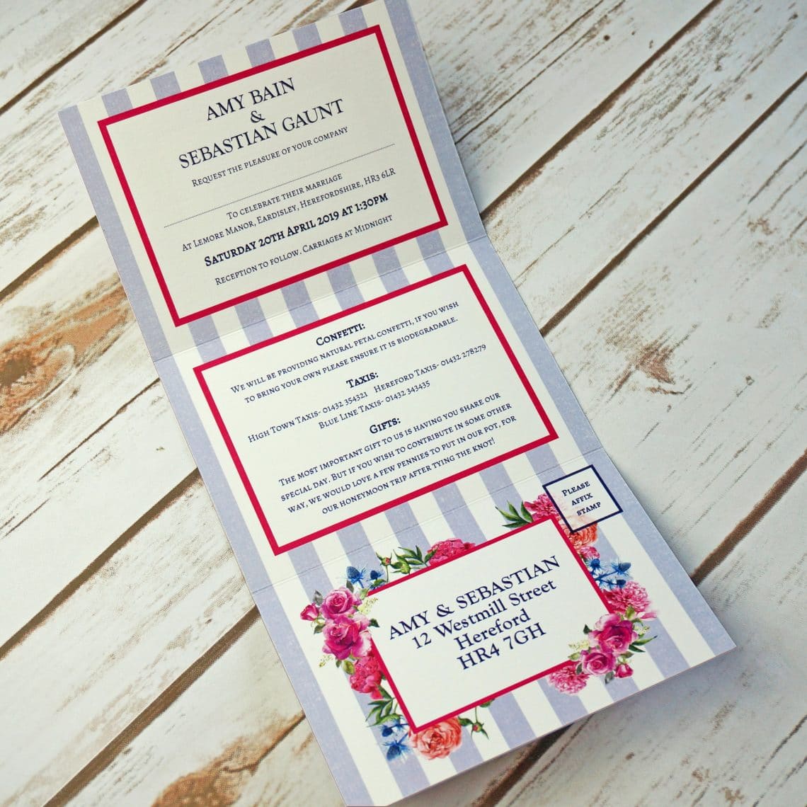 Floral trifold concertina Wedding Invitations BlueBird