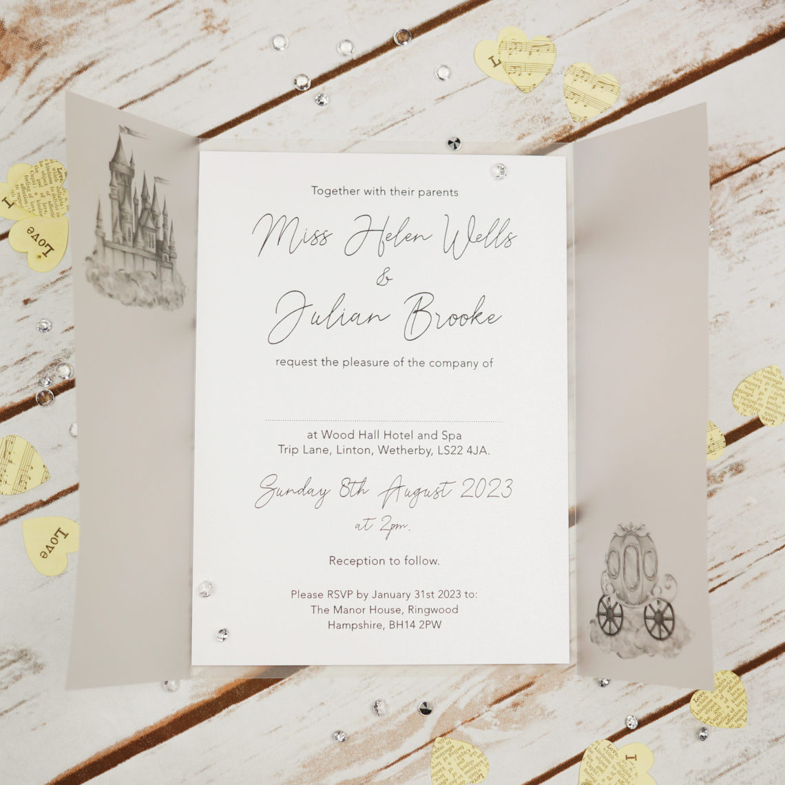 Fairytale Vellum Gatefold Wedding Invitations BlueBird