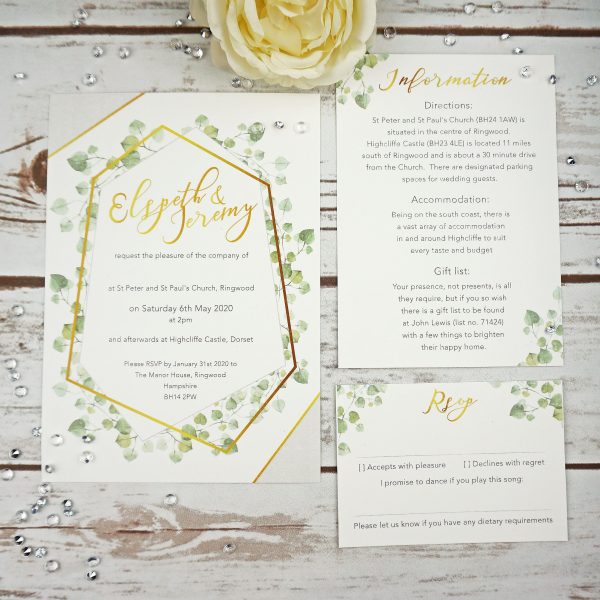 gold botanical wedding invite