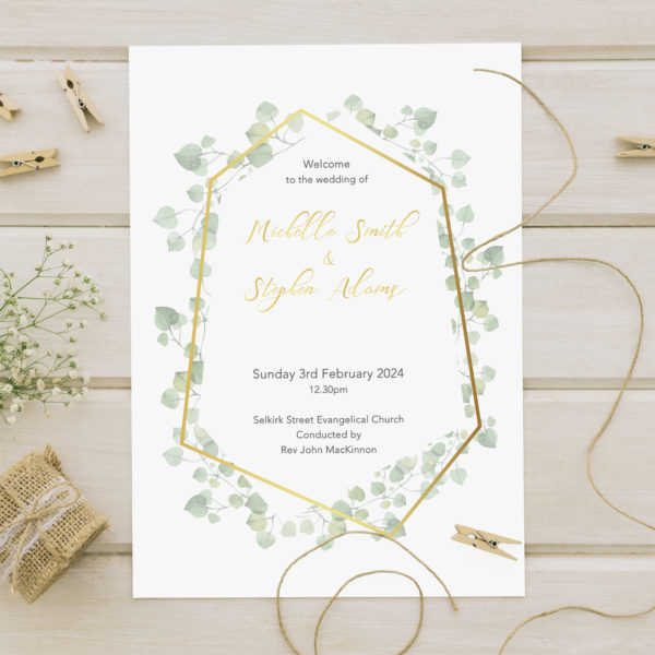 gold botanical wedding order of service
