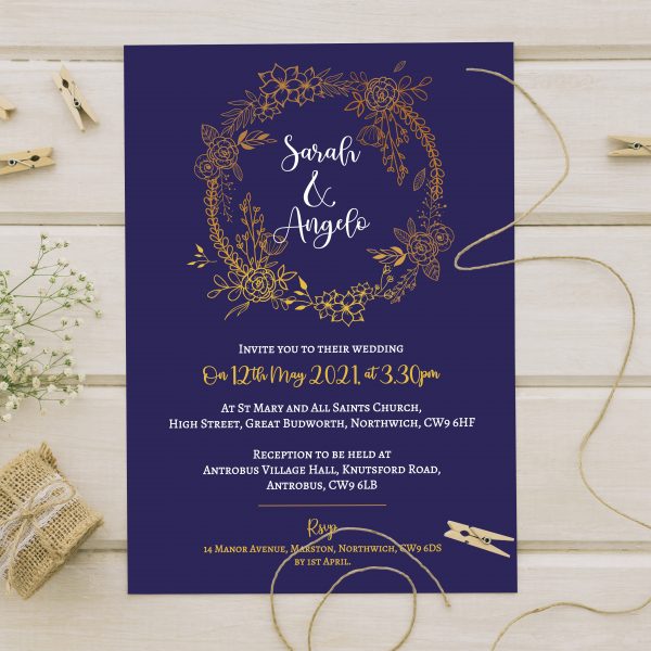 gold floral wedding invitations