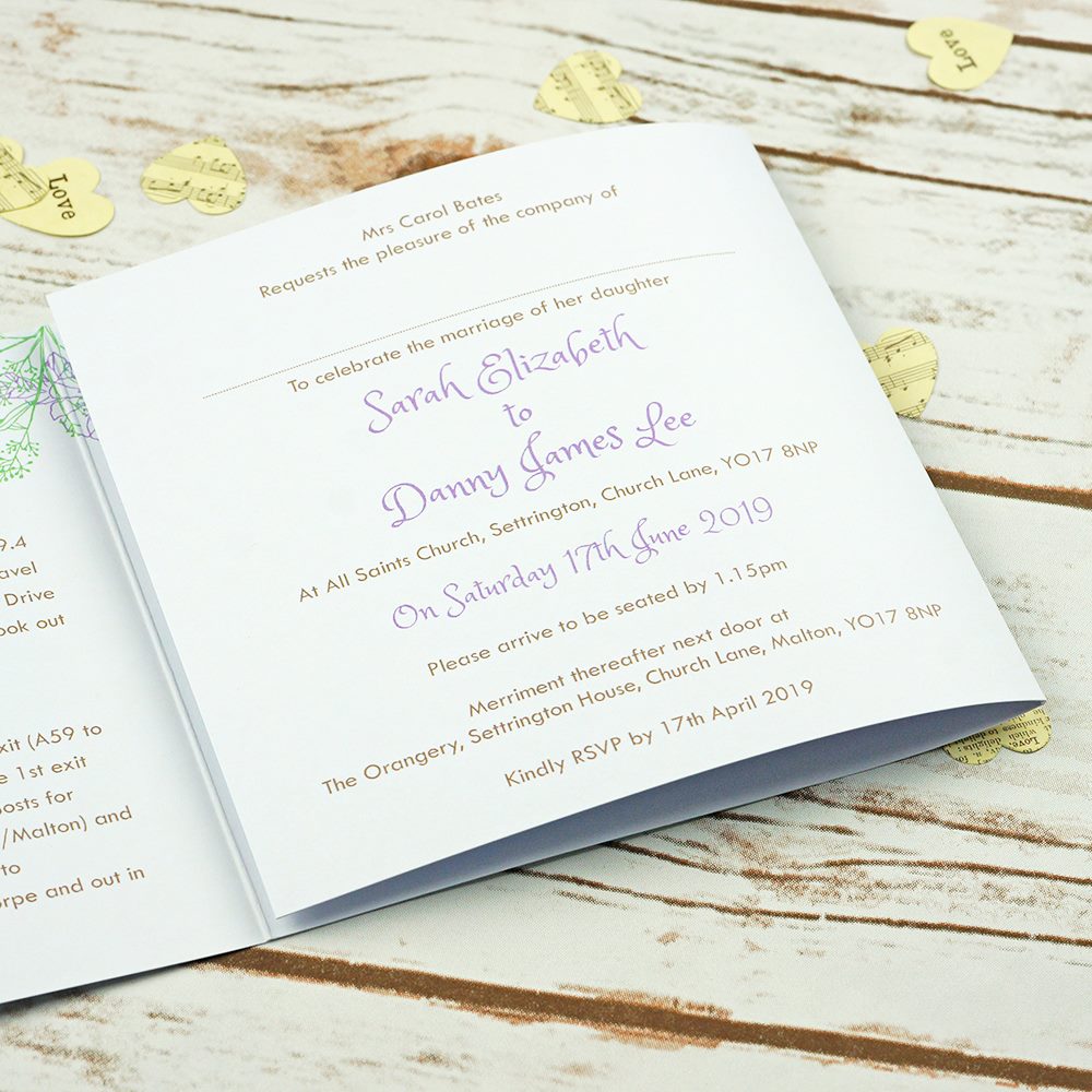 Floral Illustrative trifold Wedding Invitations BlueBird