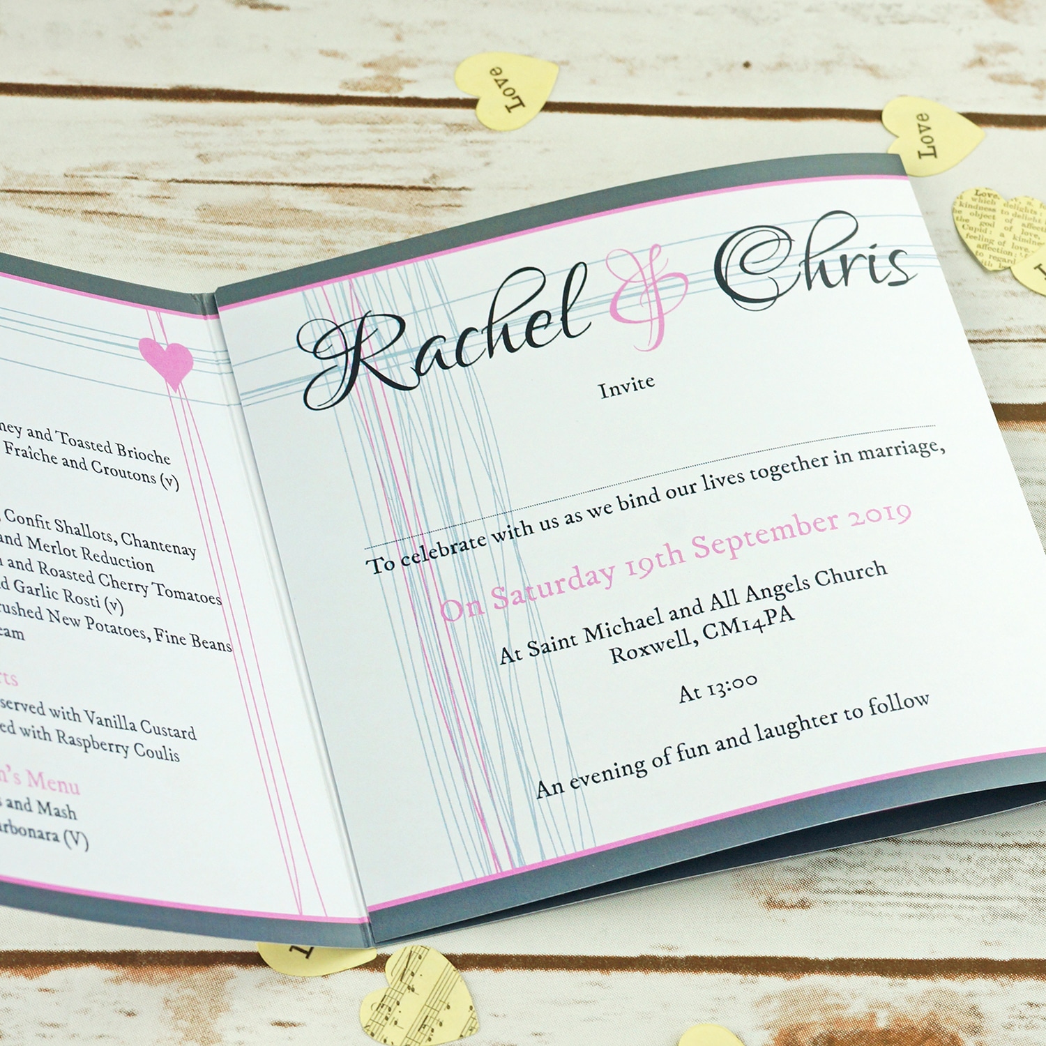 Typographic trifold Wedding Invitations - BlueBird Wedding Stationery