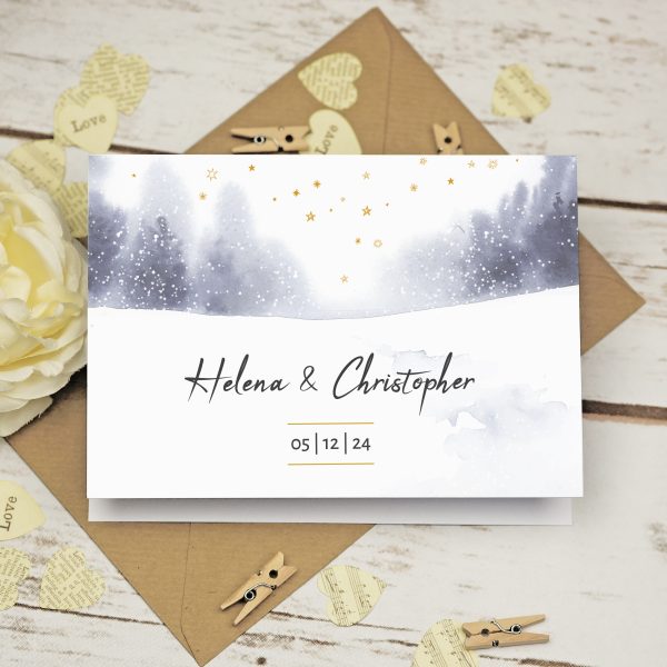 winter forest concertina wedding invites