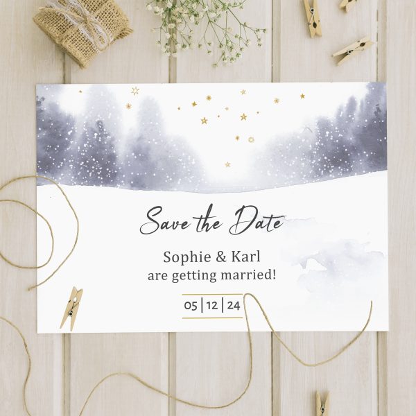winter forest save the date card