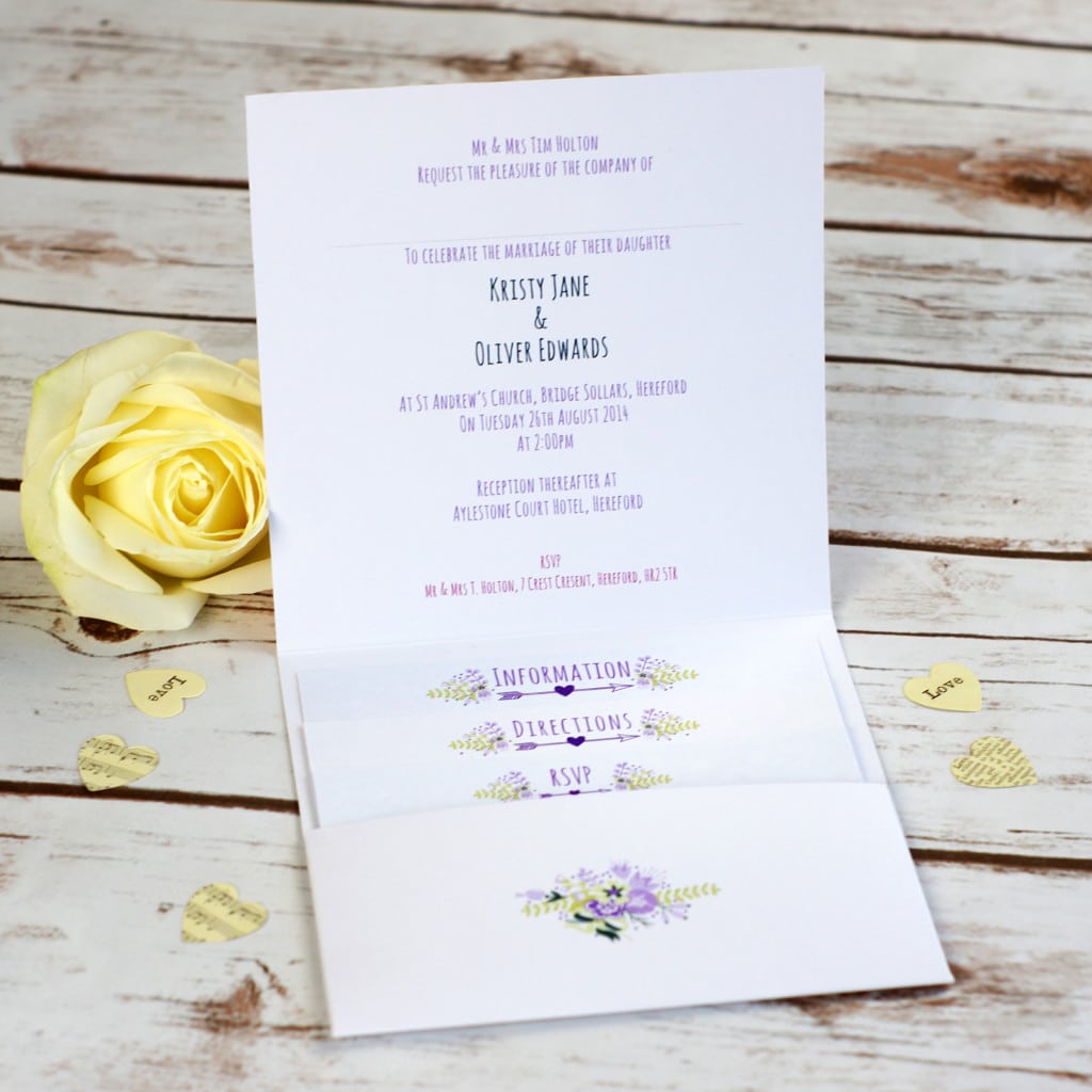 Boho Floral Pocketfold Wedding Invitations BlueBird Wedding Stationery