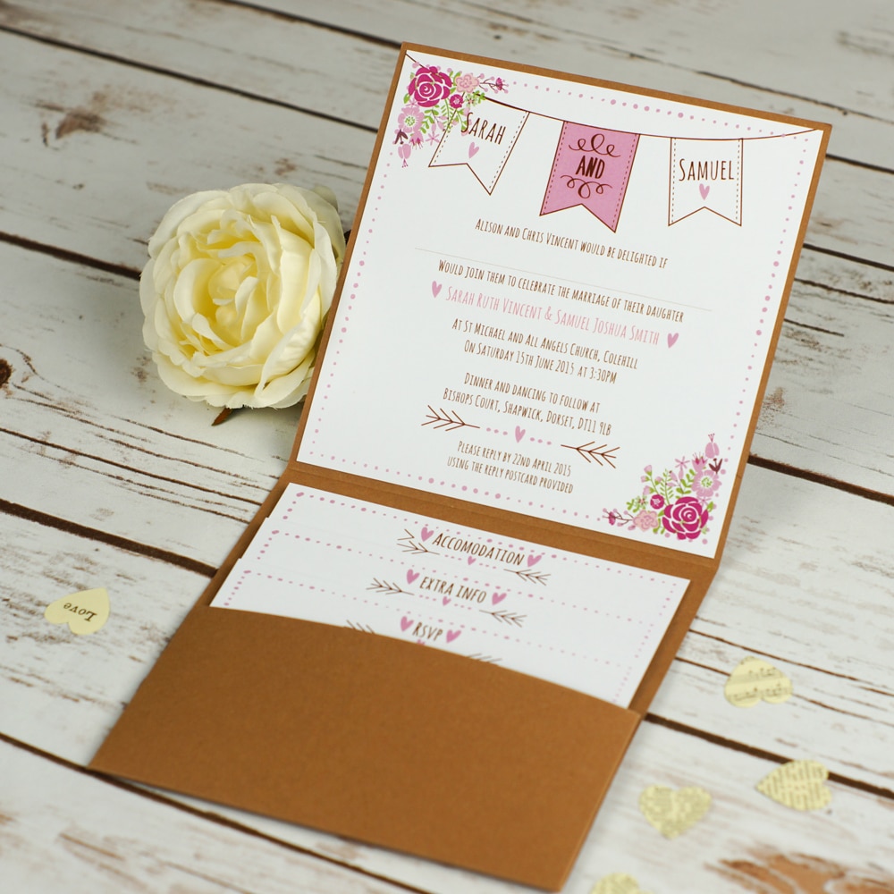 Rustic Bunting Place Cards BlueBird Wedding Stationery