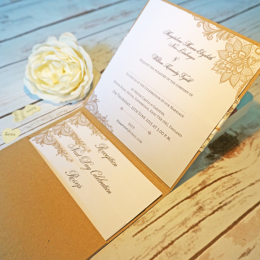 Rustic Lace Kraft Pocketfold Wedding Invitations - BlueBird Wedding